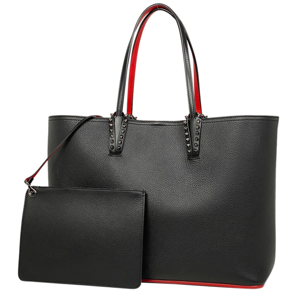 Christian Louboutin Cabata Tote Shoulder Bag Leather Black Red - Picture 1 of 8